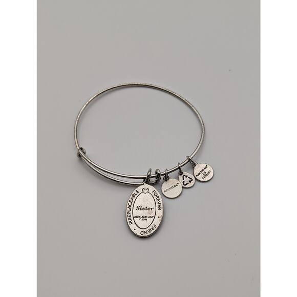 Alex and Ani Sister Charm Bracelet Irreplaceable Silver Flower Friend Forever - Picture 4 of 6